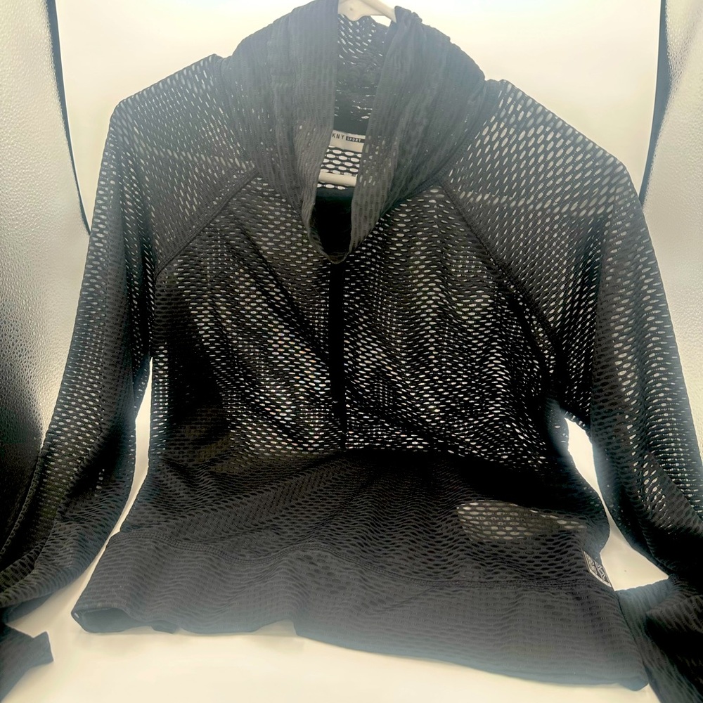 DKNY Black Sports Funnel-Neck Small size Top